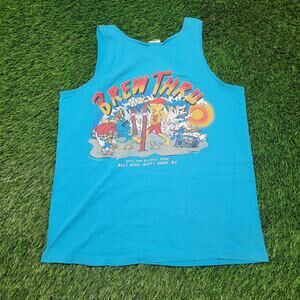 VTG 1991 Brew Thru Tank Top Mens L Single Stitch USA Made OBX Nags Head